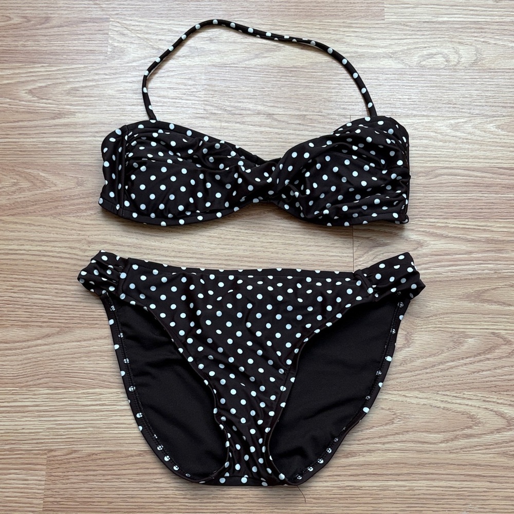 Brown and White Polka Dot Bikini